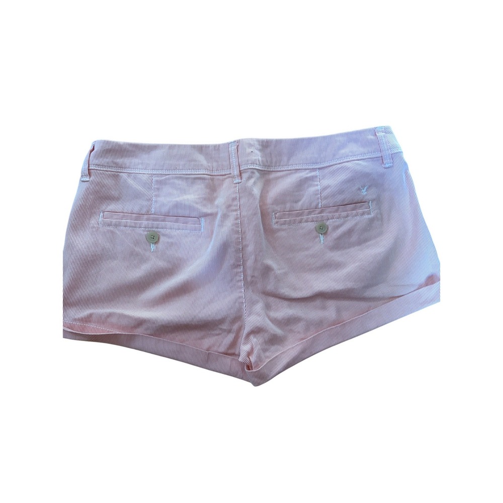 American Eagle Pink White Seersucker Striped Cuffed Shorts Womens 6 Low Rise - Picture 3 of 3